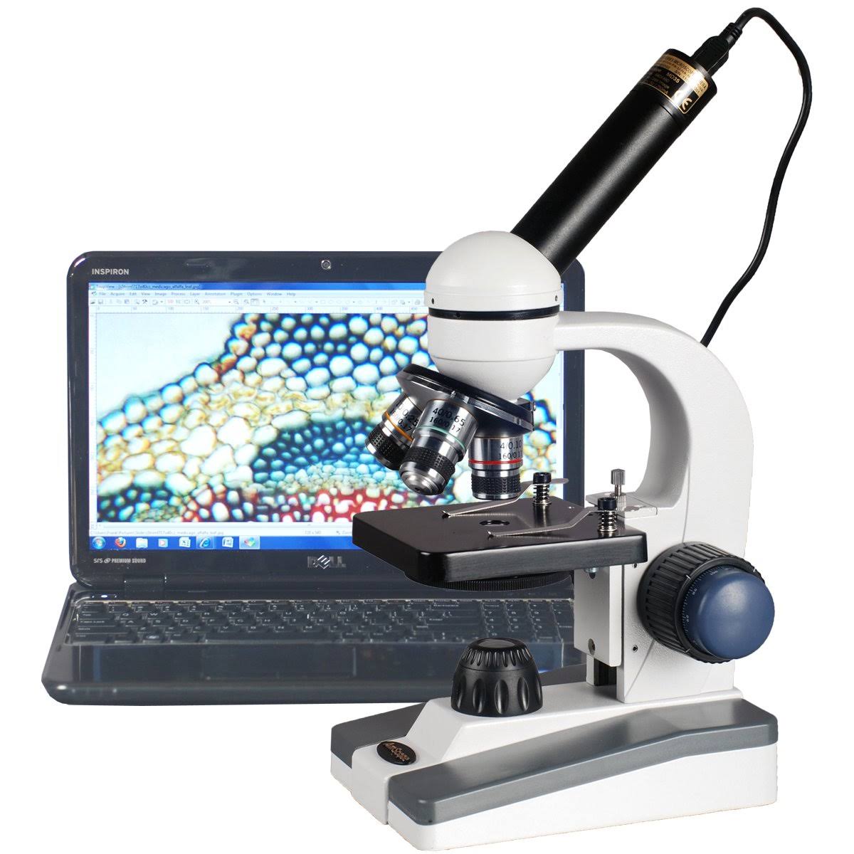 40X-1000X LED Coarse Fine Focus Student Microscope with 3MP USB Camera O8872