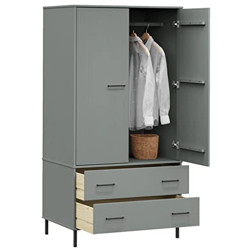 Gray Solid Wood Wardrobe with Metal Legs W9357