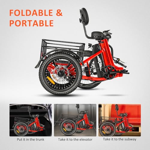 Folding Electric Tricycle, 750W, 48V 20Ah, 3 Wheel, Step Through, Parking Brake, Rear Motor & Differential K369