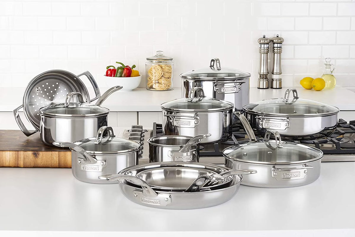 17pc Stainless Steel Cookware Set with Glass Lids R737846