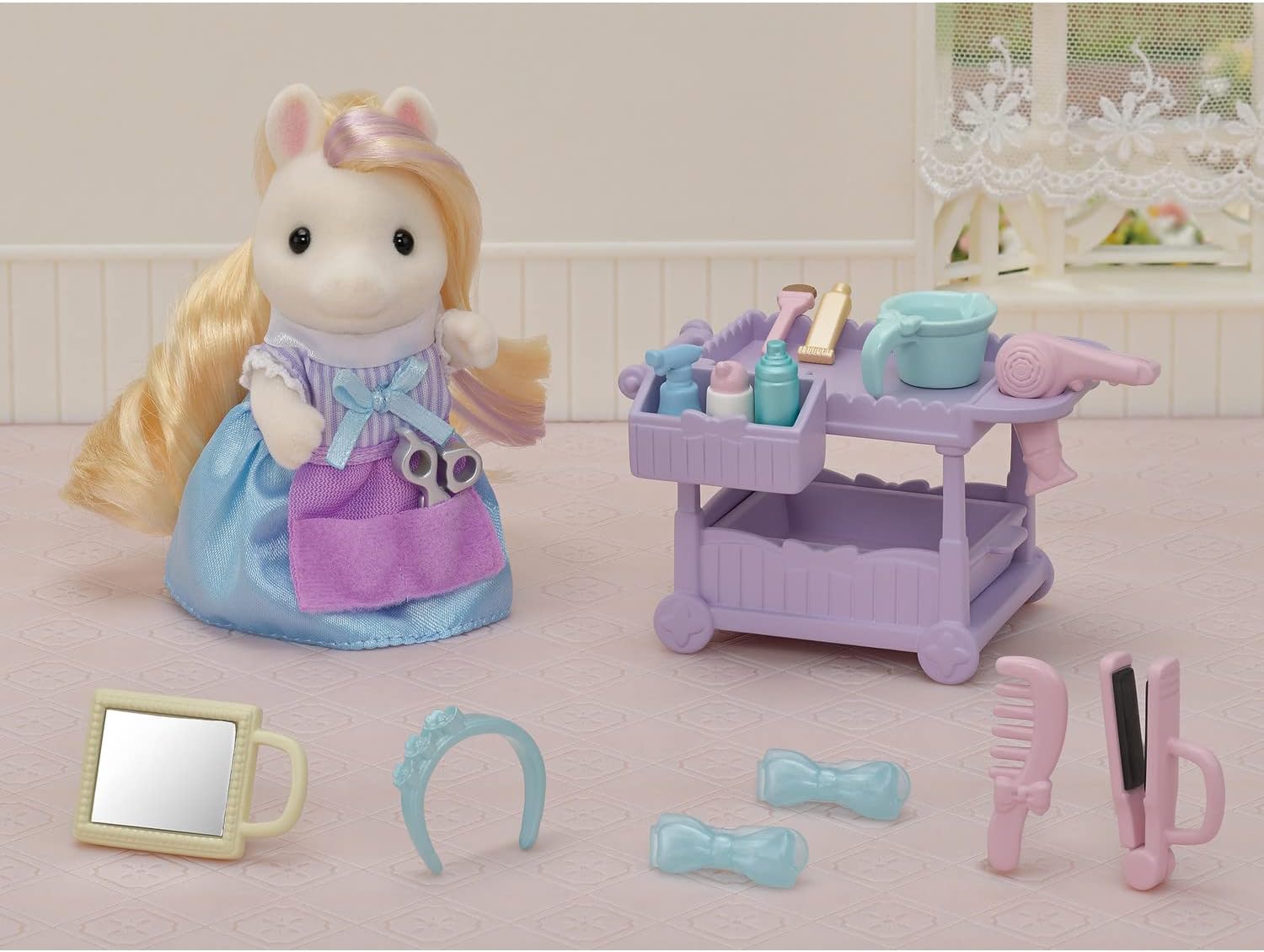Pony's Hair Stylist Set Dollhouse Playset with Figure and Accessories Z643