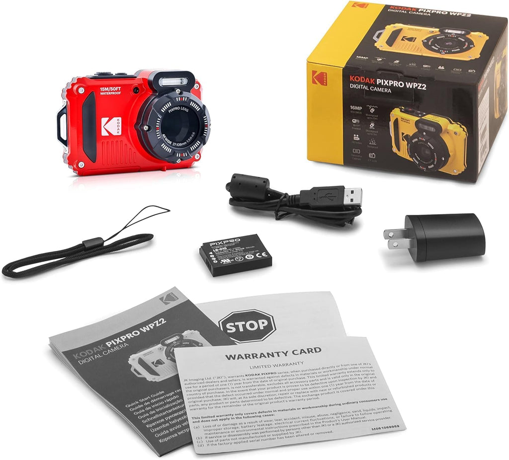 Red Rugged Waterproof Digital Camera with Case, Monopod, Card Reader (9 Items) F678706