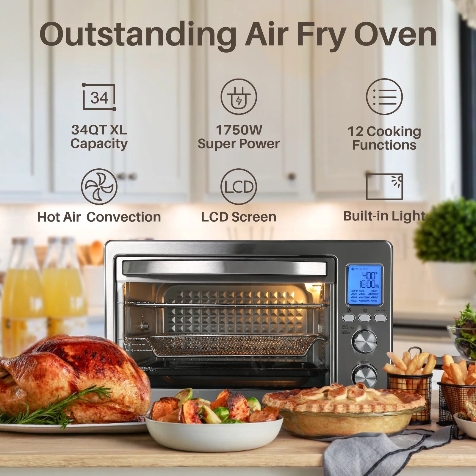 12-in-1 Countertop Oven with Speedy Convection, 34 QT Capacity, 1750W, Stainless Steel - Gray A2947