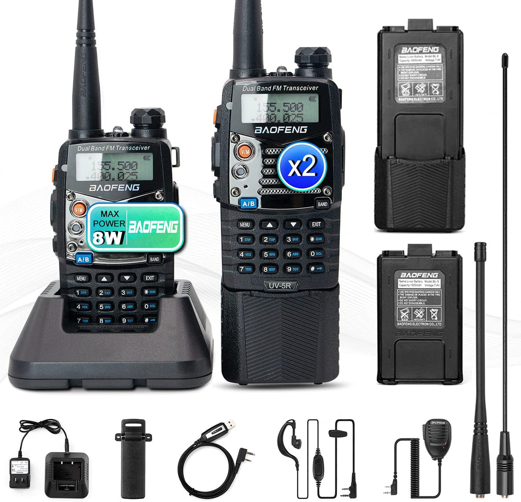 Ham Radio Handheld Walkie Talkies UHF VHF Dual Band 2-Way Radio Full Kit with Extra 3800mAh Battery, Earpiece and Programming Cable Pack of 2 V26931