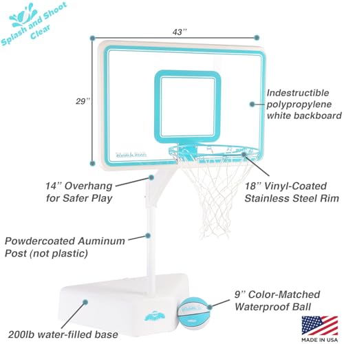 Outdoor Adjustable Height Swimming Pool Basketball Hoop with Ball, Base, 18 Inch Stainless Steel Rim F7275