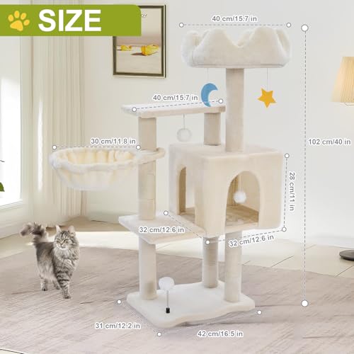 White 40'' Cat Tree Tower with Scratching Post K55638