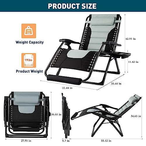 Zero Gravity Chair, 350Lbs Capacity Oversize XL Outdoor Anti Gravity Folding Adjustable Recliner with Adjustable Headrest, Foot Pad & Cup Holder V761
