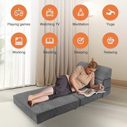 Grey Folding Sofa Bed Convertible Sleeper Chair Couch B68596