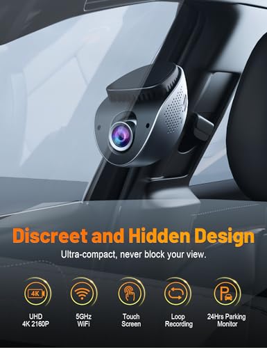 4K Dash Cam with Touch Screen, Built-in 5G WiFi, 64GB Card, Night Vision, Loop Recording U452363