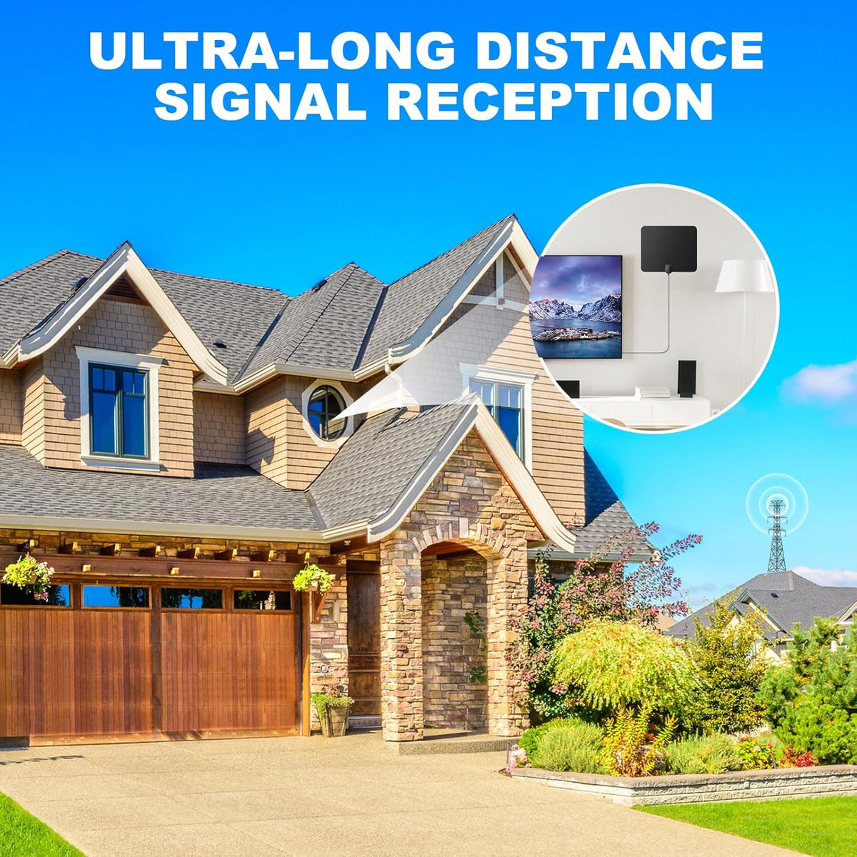 Indoor TV Antenna with Signal Booster and 16ft Coax Cable B134