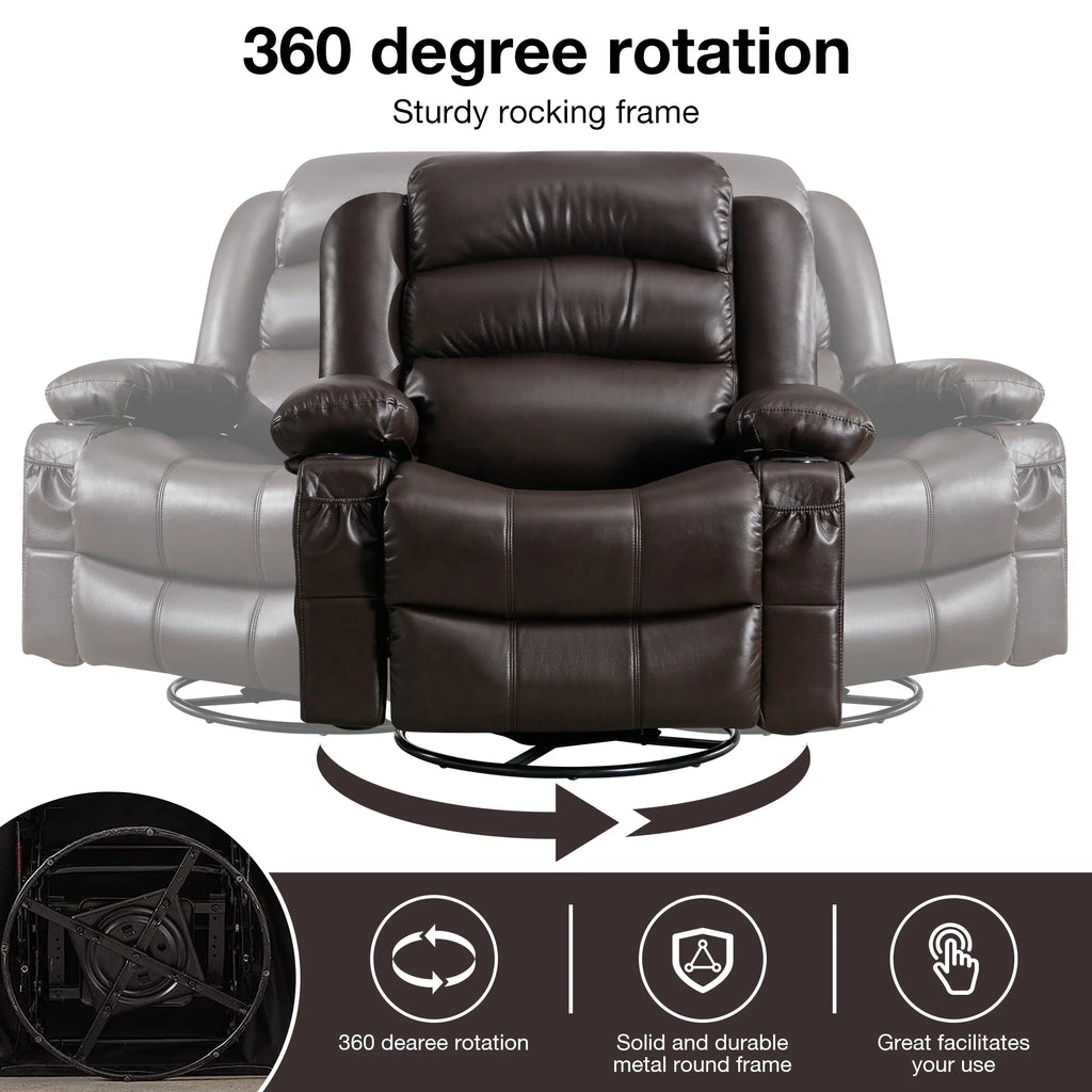 Brown Ergonomic Swivel Rocker Recliner Chair with Vibration Massage and Heat N99032