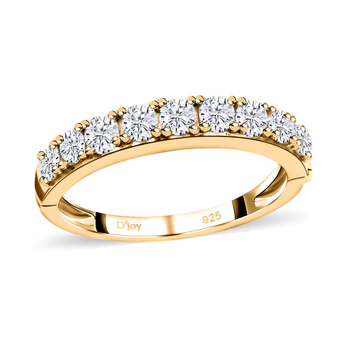 Moissanite Round 925 Sterling Silver Vermeil Yellow Gold Plated Eternity Band Ring Size 9 Ct 0.82 L16795