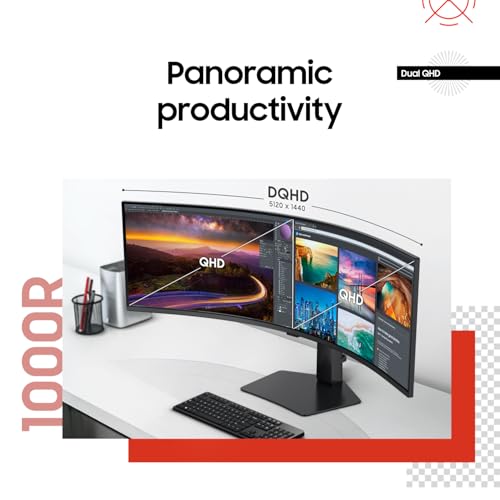 49" Curved Ultrawide Dual QHD Computer Monitor, USB-C, DisplayPort, HDMI, 120Hz, Height Adjustable Stand V499