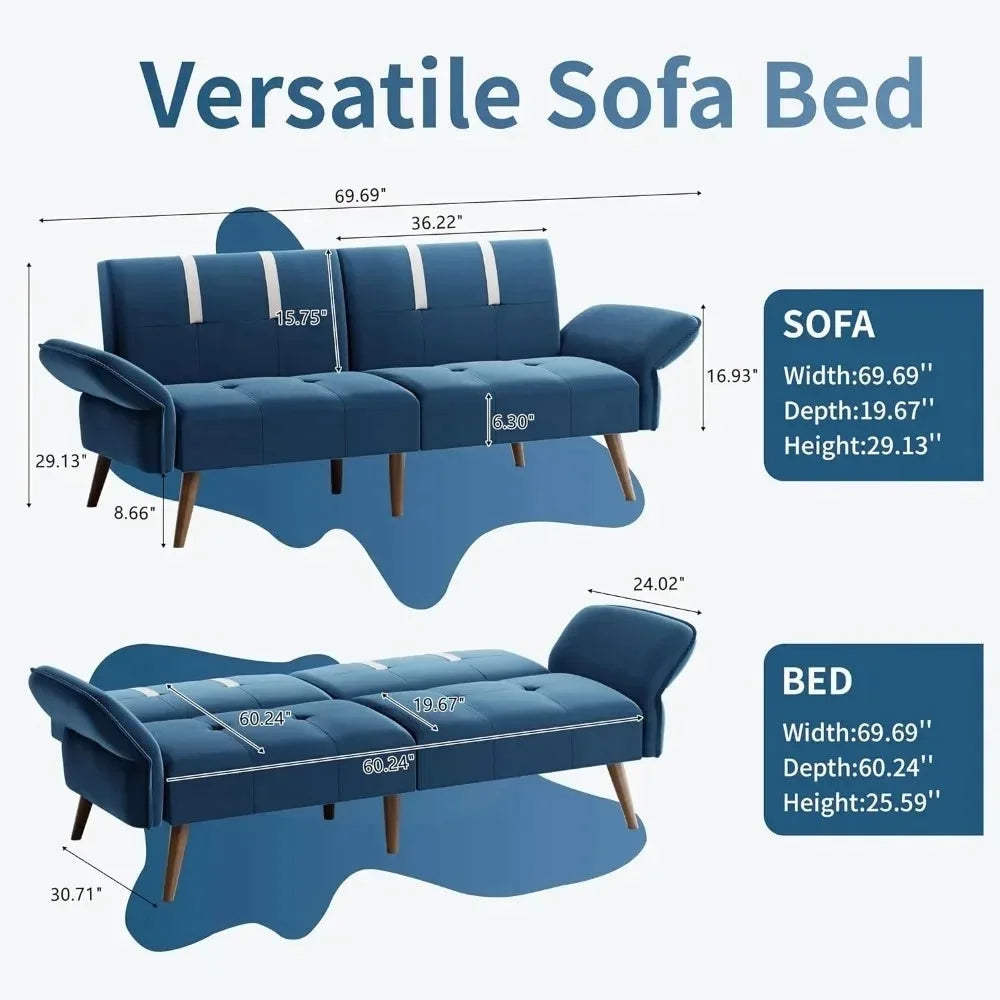 Convertible Sofa Futon Sofa Bed with Adjustable Armrest Backrest T726005