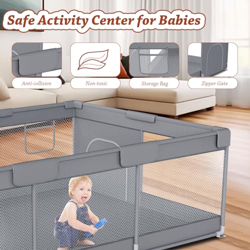 Extra Large 74" x 50" Baby Playpen with Breathable Mesh J5767