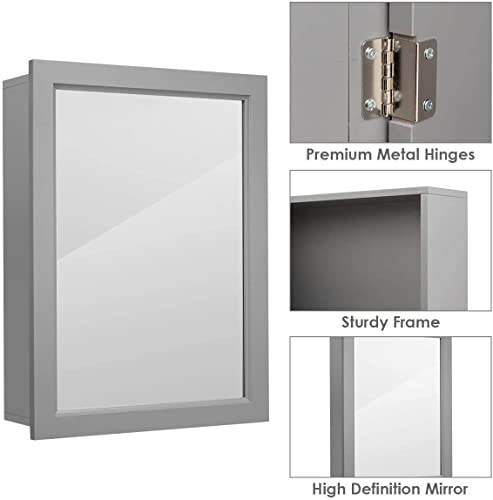 Grey Wall Mounted Mirror Medicine Cabinet with Adjustable Shelf G9245