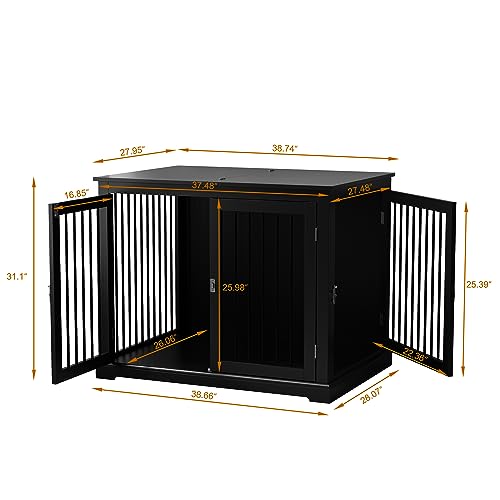 Large Wooden Dog Crate with Cushion and Flip Top, Black D5102