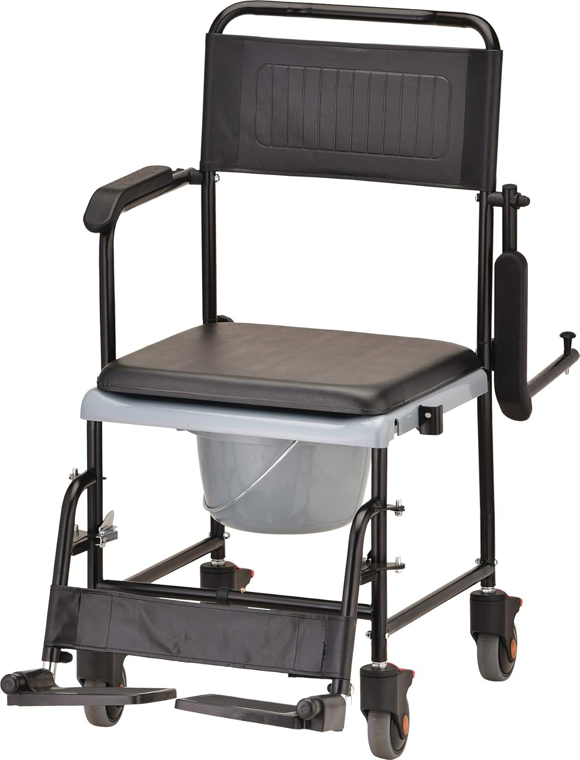 Hammertone Transport Chair Commode with Locking Wheels and Removable Padded Seat T184