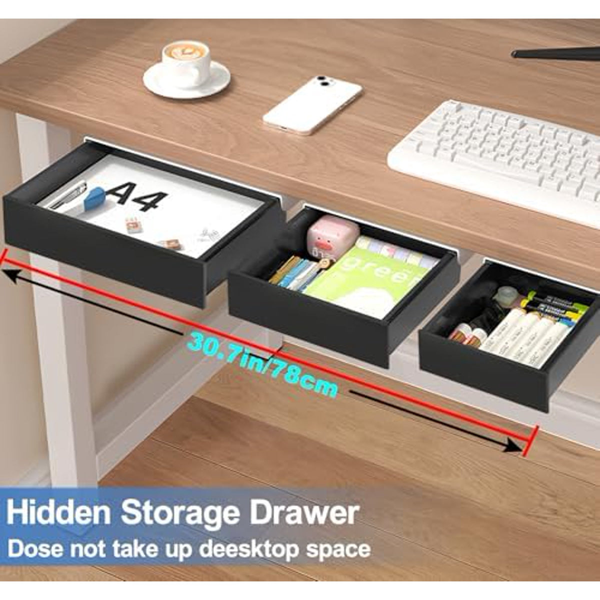 3 Pack Slide Out Desk Drawers, Black I455898