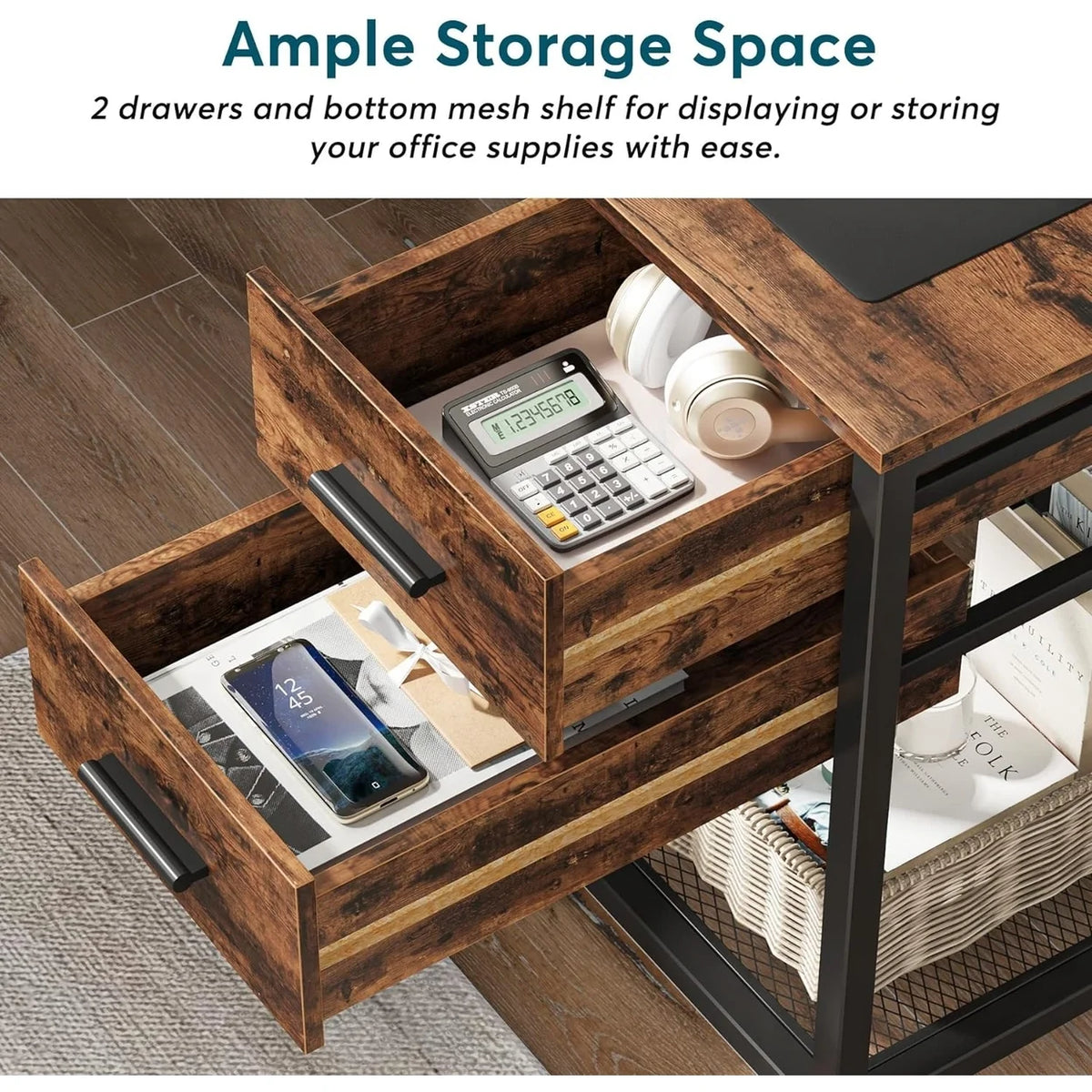 L-Shaped 59" Computer Desk with Drawers Corner Desk with Lift Top E55184