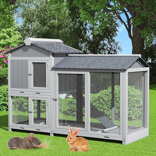 Grey 63" 2 Story Rabbit Hutch with Removable Trays F456814
