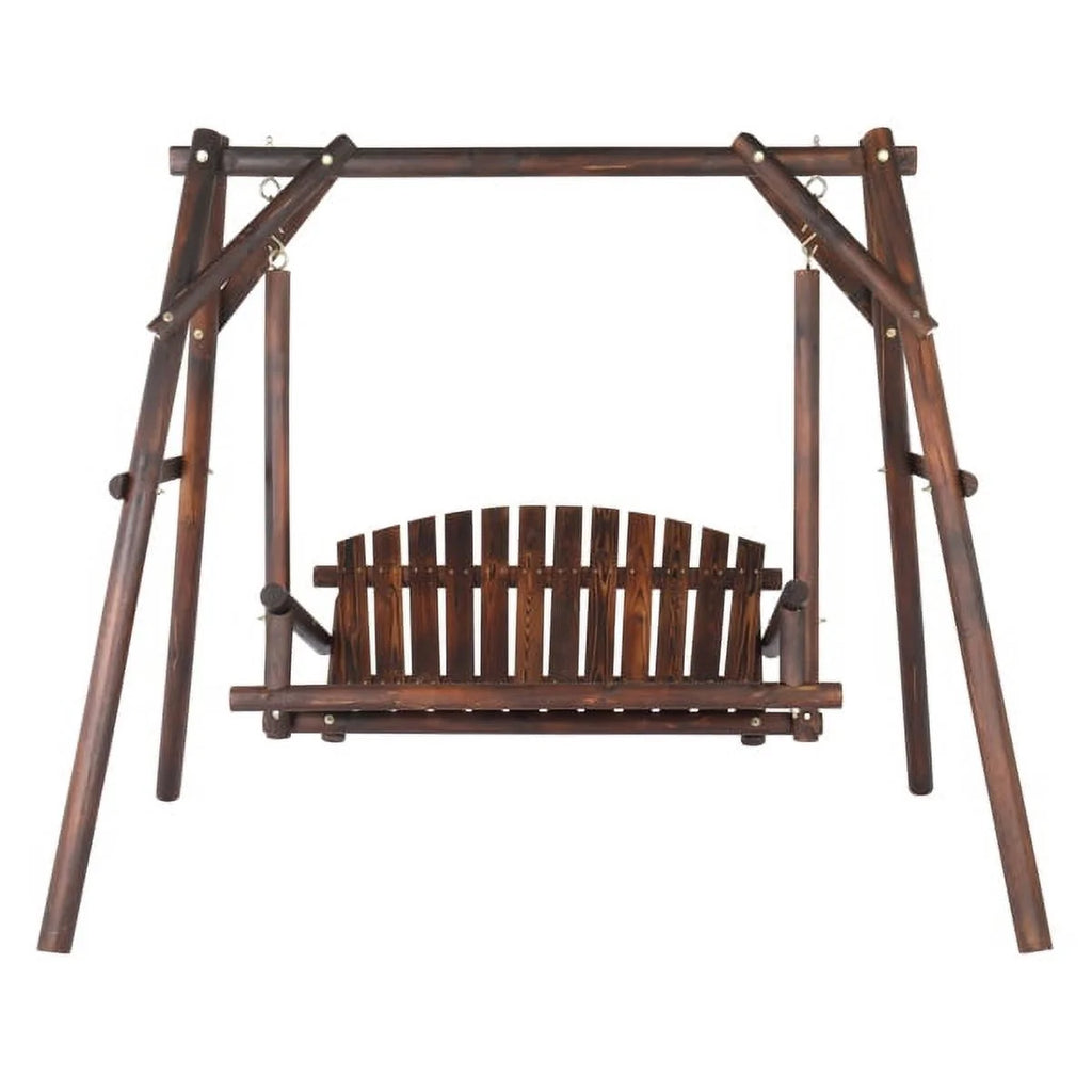 6.5ft Hardwood Patio Swing with Stand, Carbonized H2379