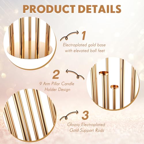 Gold 2 Pcs Metal Floor Candle Holder A70745