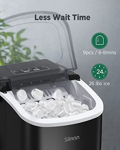 Black Self-Cleaning Ice Machine, 26Lbs/24H, 2 Sizes of Bullet Ice H207