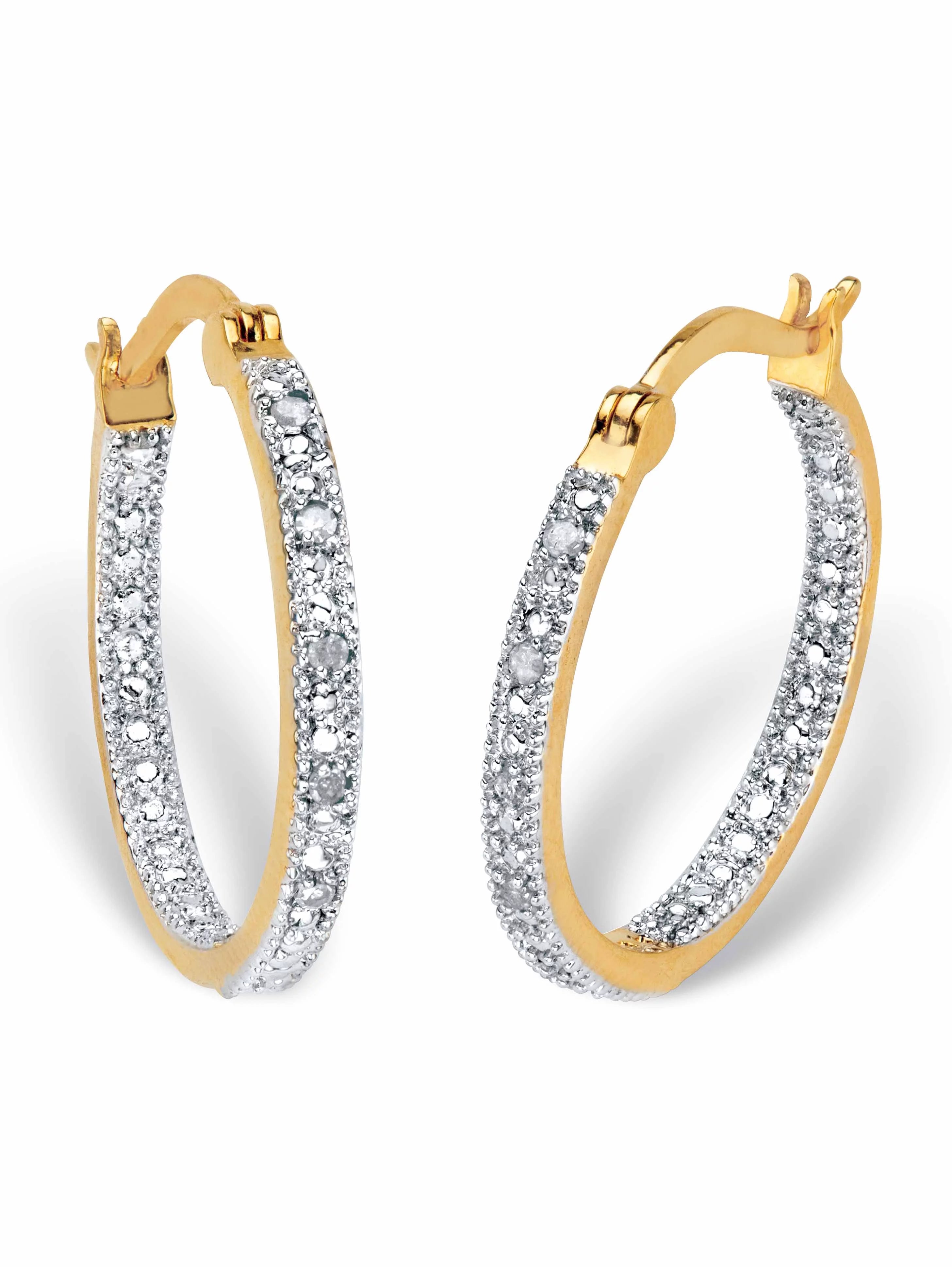 Round Diamond Accent Inside-Out Hoop Earrings 1/10 TCW Gold-Plated 7/8" V9366
