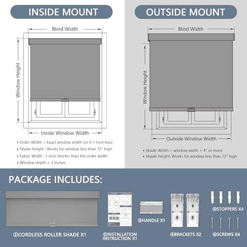 White 20" W x 72" H Cordless Blackout Roller Shades E493