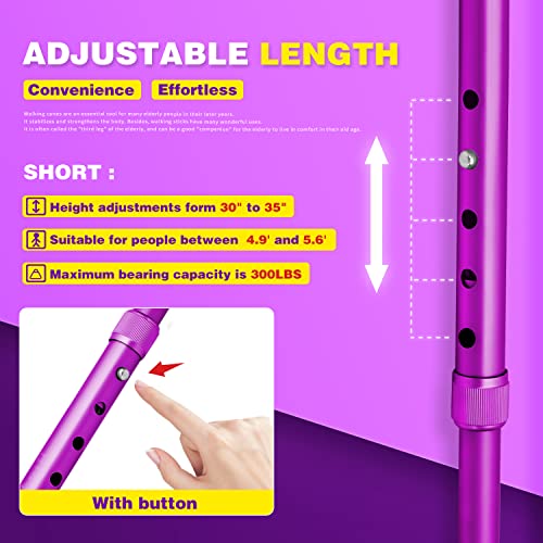 Folding Walking Cane with LED Light, Adjustable Quad Base with Carrying Bag R971