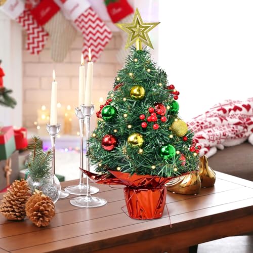 22In Red Pre-Decorated Mini Artificial Christmas Tree with LED String Lights G964090