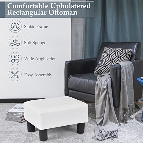 16" Small PU Leather Ottoman with Padded Seat Plastic Wood Legs (Red) O36787