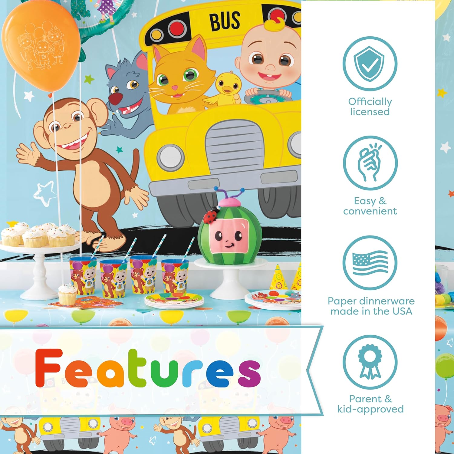 Party Supplies Set Serves 16 Guests with Banner, Table Cover, Plates, Napkins, Cups and Sticker B232229