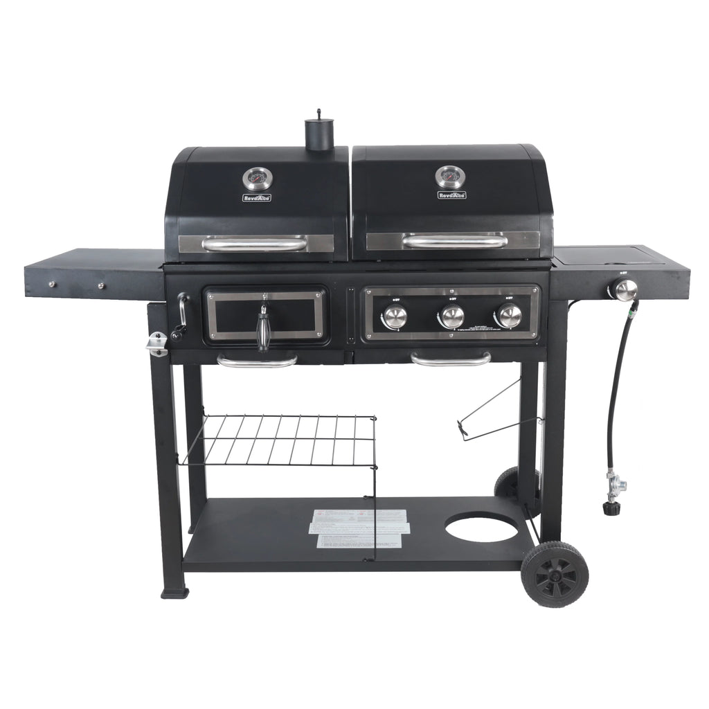 Dual Fuel Gas & Charcoal Combo Grill, Black with Stainless Y618