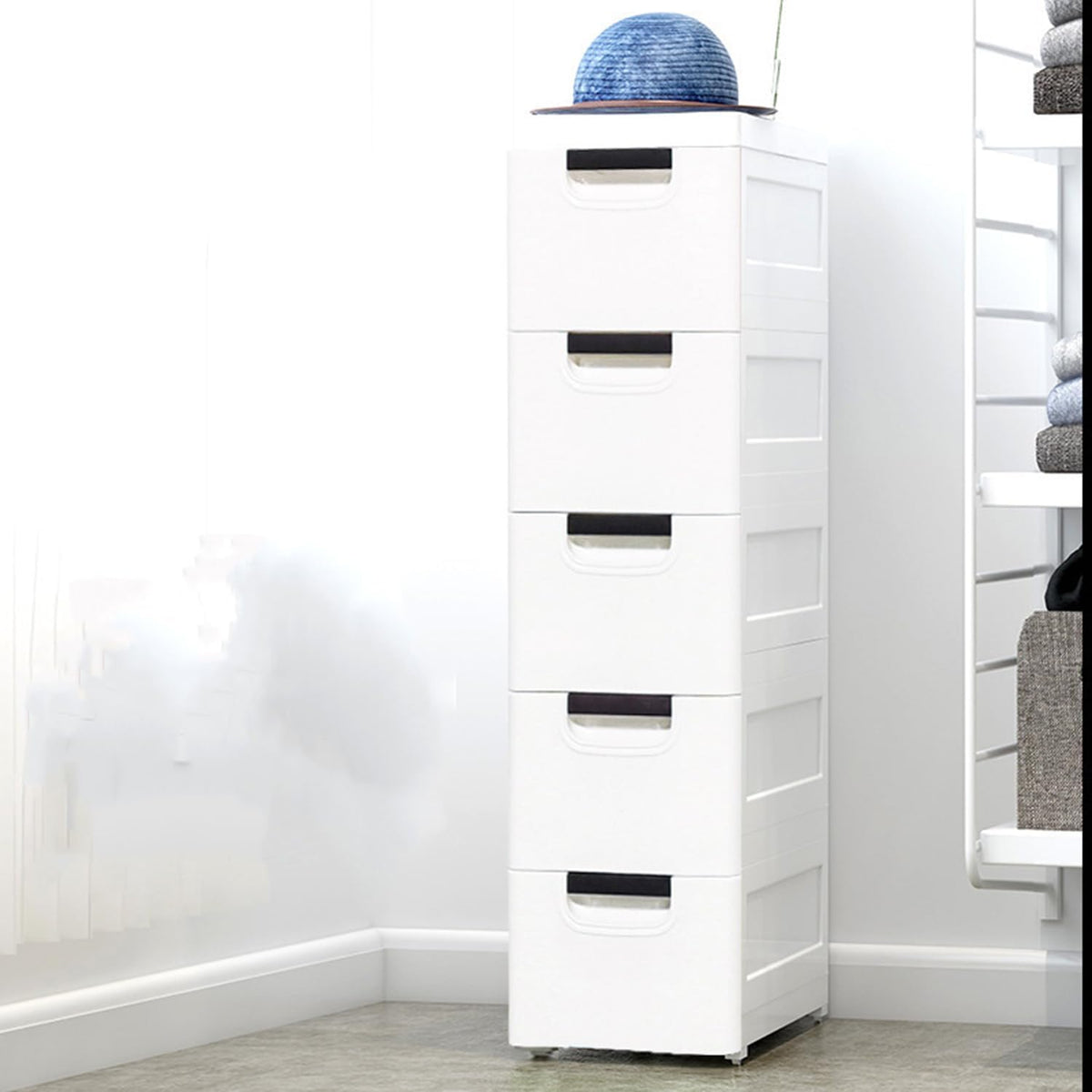 White 5 Drawer Plastic Storage Cabinet with Wheels Y620015