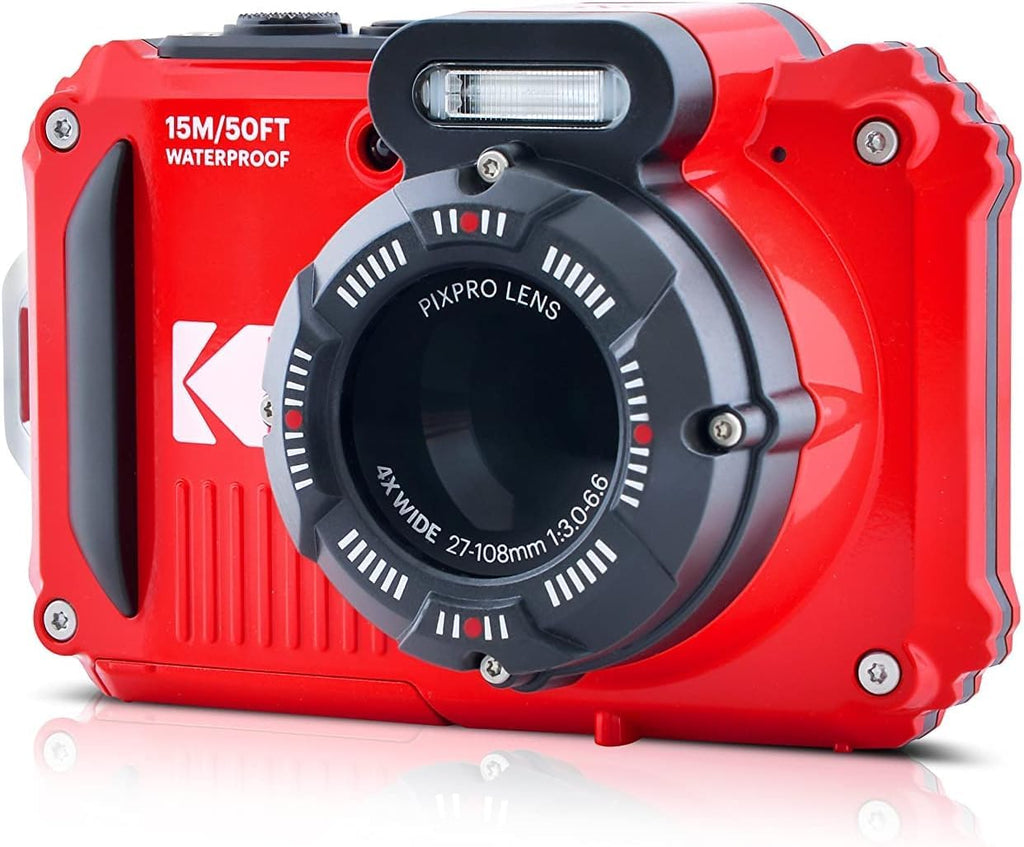 Red Rugged Waterproof Digital Camera with Case, Monopod, Card Reader (9 Items) F678706