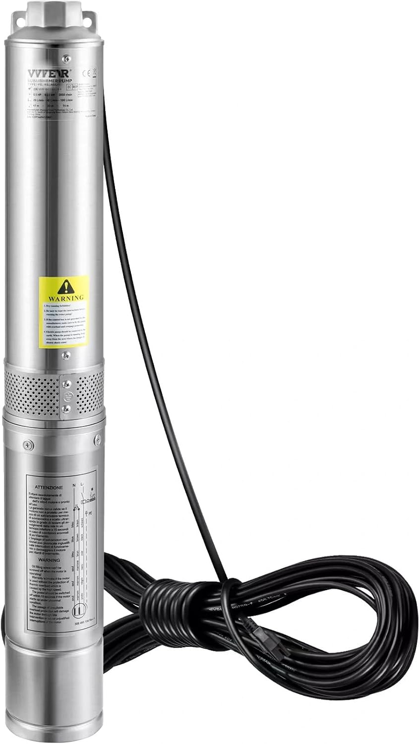 1/2HP 4" Deep Well Submersible Pump 28GPM 167ft Stainless Steel 115V S362