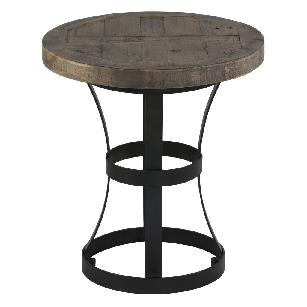 Solid Reclaimed Wood and Black Metal End Table F4975