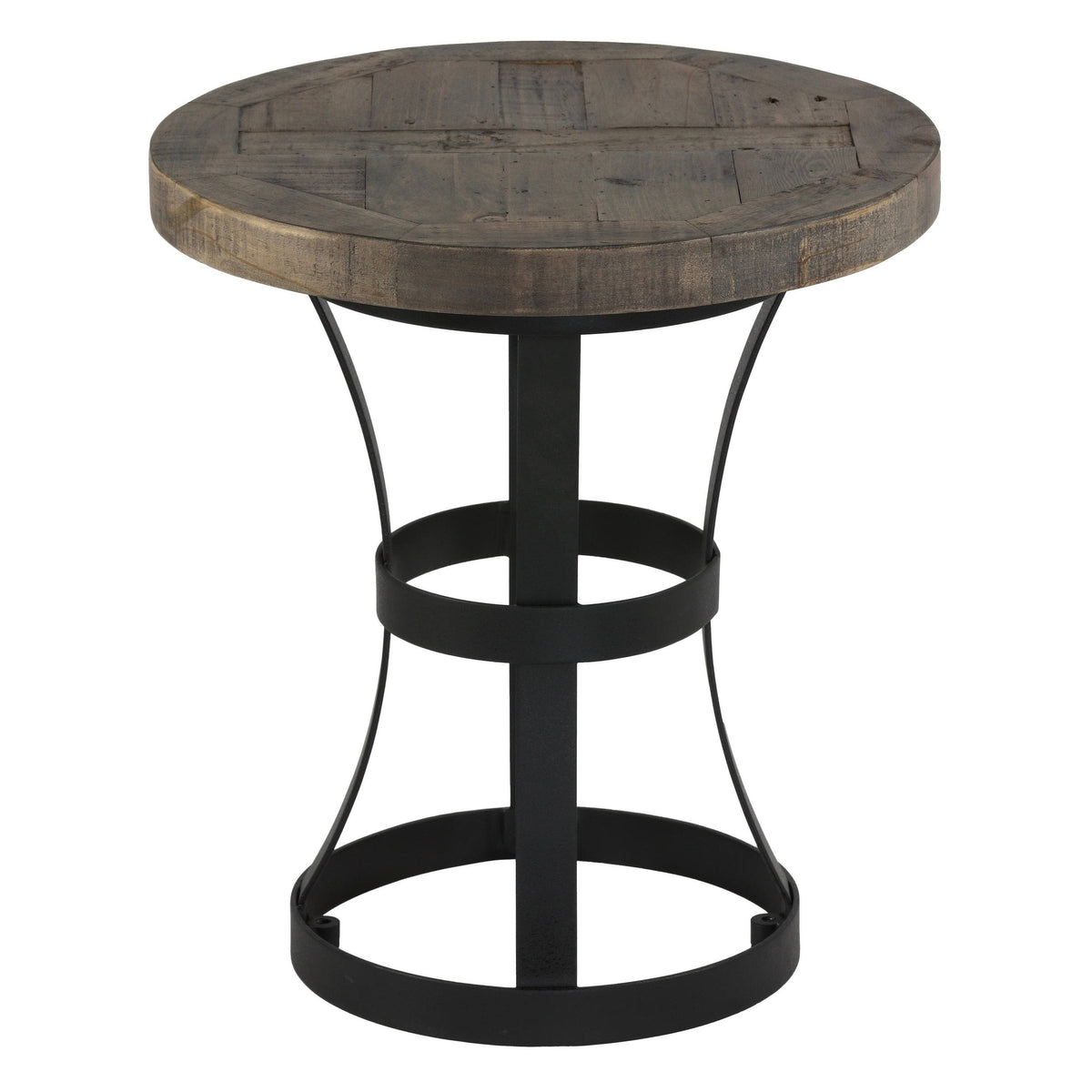Solid Reclaimed Wood and Black Metal End Table F4975