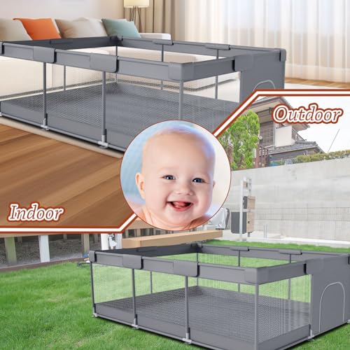 Extra Large 74" x 50" Baby Playpen with Breathable Mesh J5767