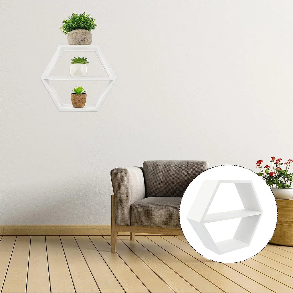 White Hexagon Floating Shelves A1560