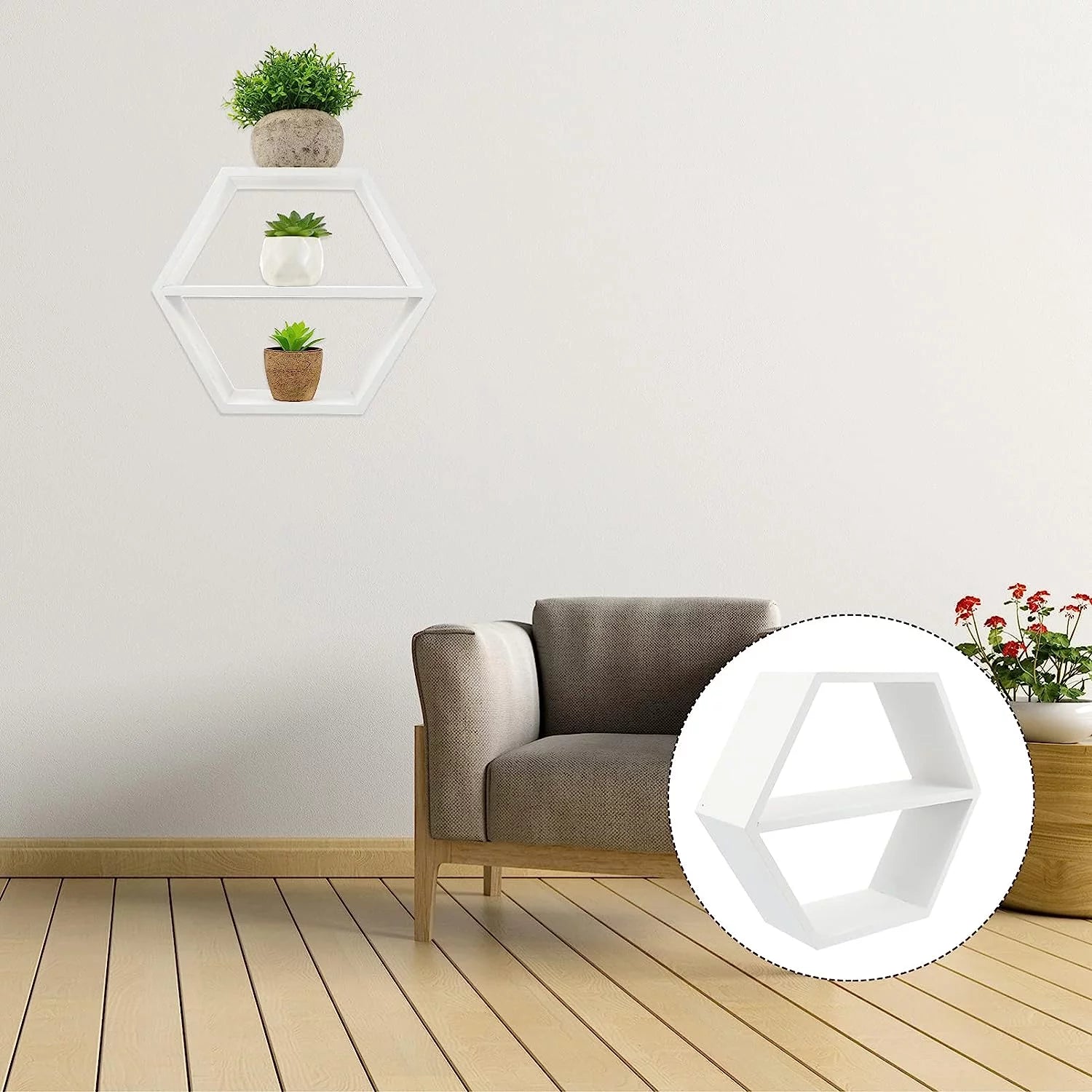 White Hexagon Floating Shelves A1560