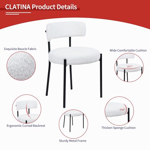 White Boucle Dining Chair Set of 1 with Metal Legs S7888