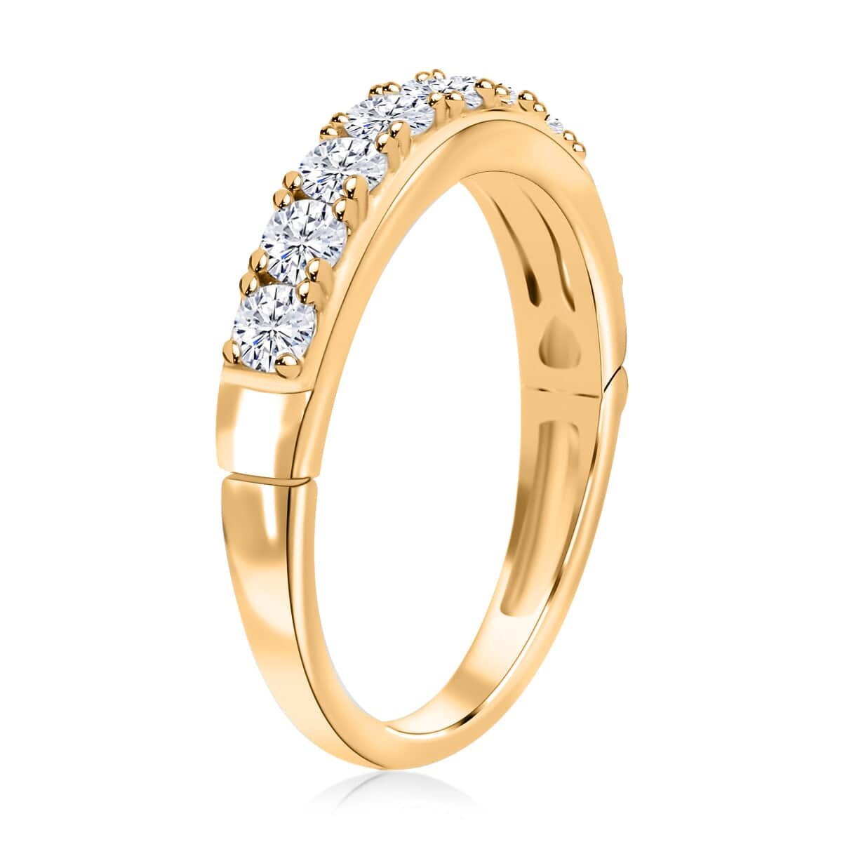 Moissanite Round 925 Sterling Silver Vermeil Yellow Gold Plated Eternity Band Ring Size 9 Ct 0.82 L16795