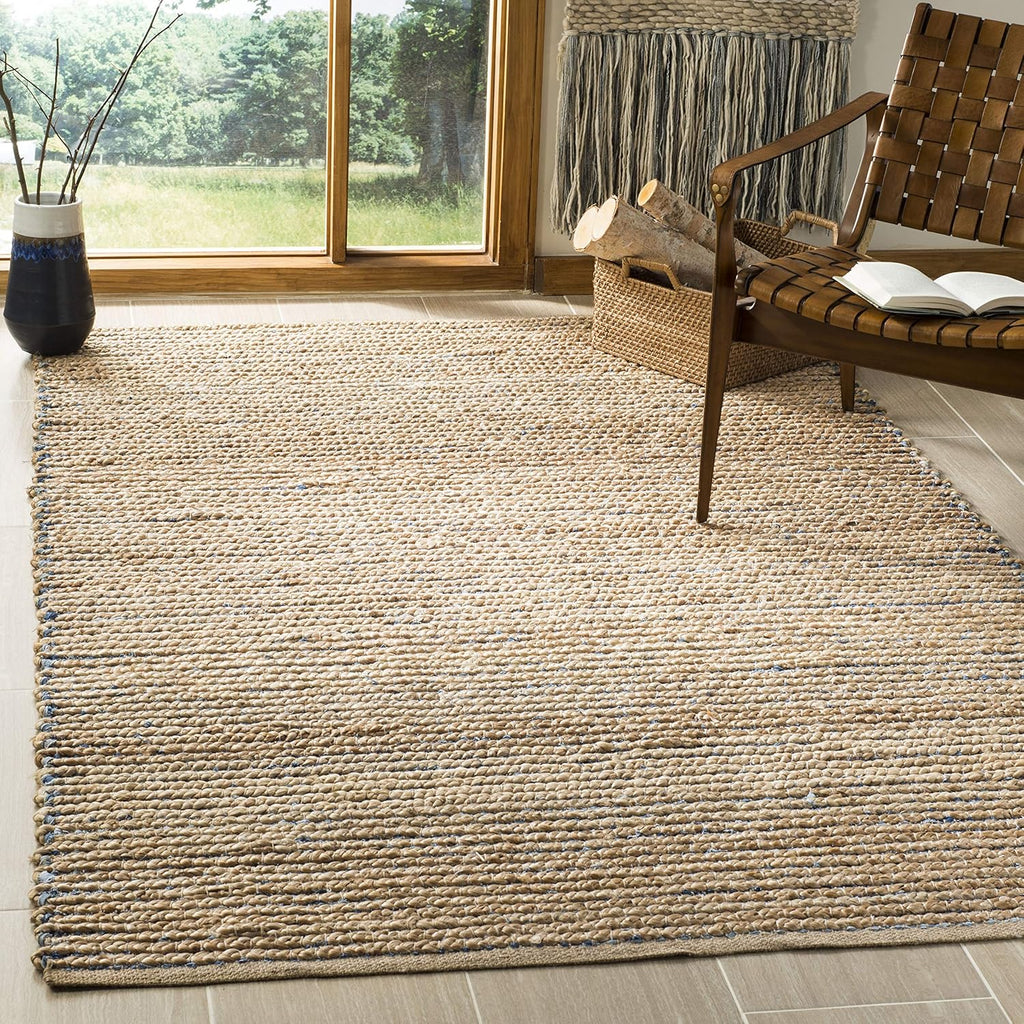 Natural & Blue Handmade Jute Accent Rug F402