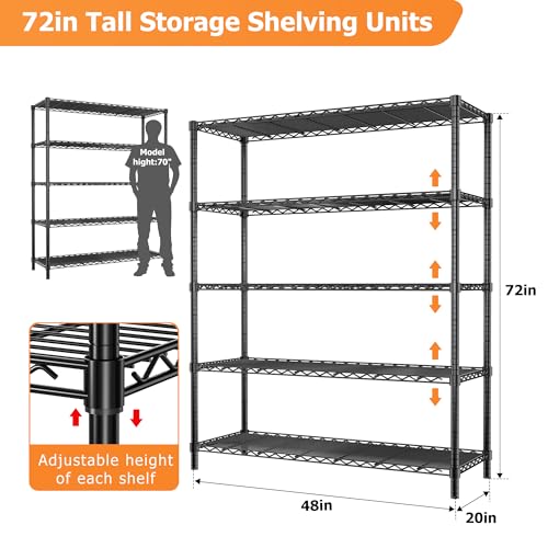 5-Tier Adjustable Metal Wire Shelving Unit Y545