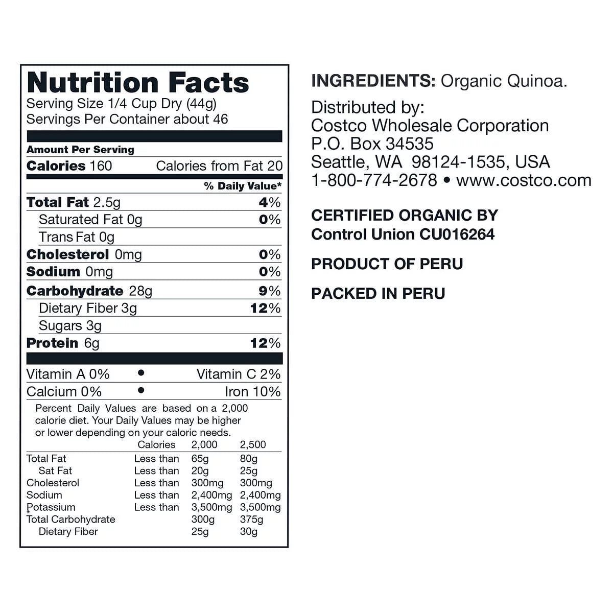 Organic Quinoa, Resealable Bag 4.5 lbs (2 PACK) M837