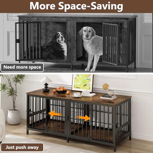 Extra Large 80" Wooden Dog Crate with Removable Divider D6741