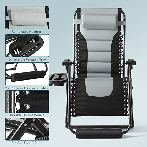 Oversized XL Padded Recliner Patio Lounge Chair with Headrest, Cup Holder & Foot Pad P27083